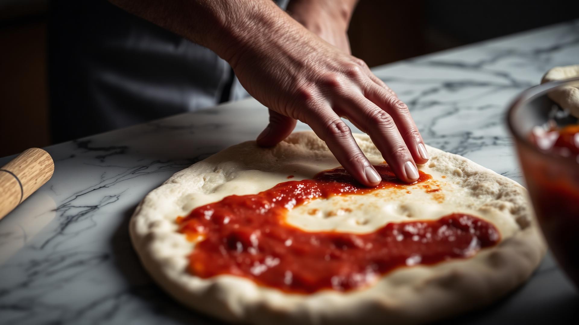 Pizza dough being prepared